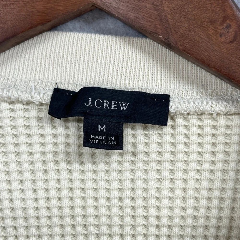 J Crew Waffle Knit Pullover Mens Medium Ivory Cotton Thermal Crewneck Sweater